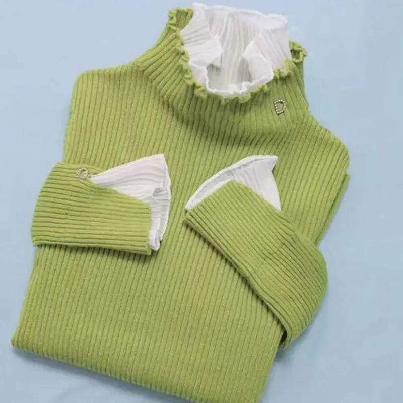 Women Sweaters Turtleneck Fake Two-piece