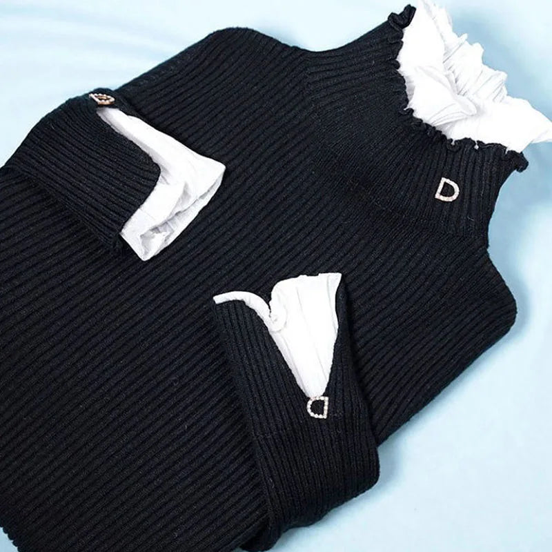 Women Sweaters Turtleneck Fake Two-piece