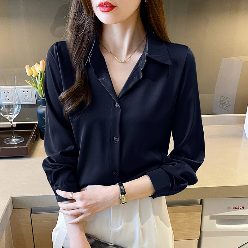 New Fashion Elegant Satin shirts solid color