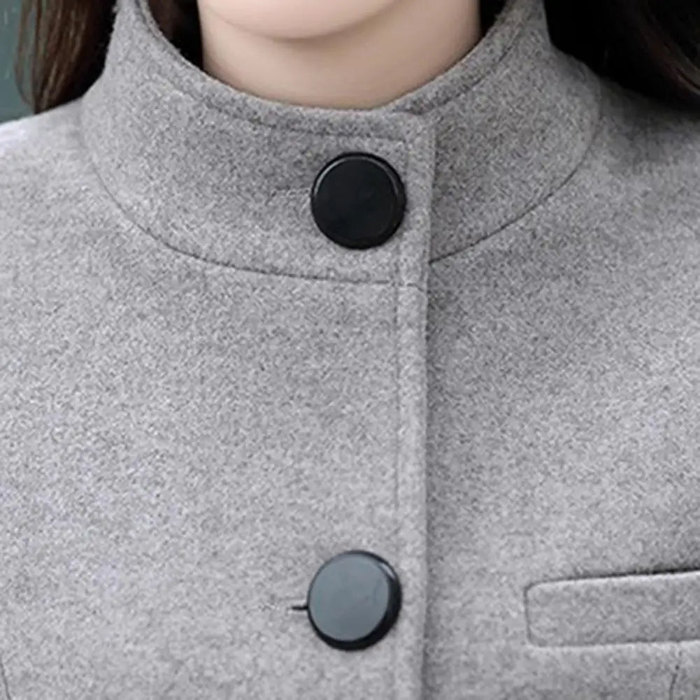 Women Woolen Coat Mid Length Stand Collar Trench Coat