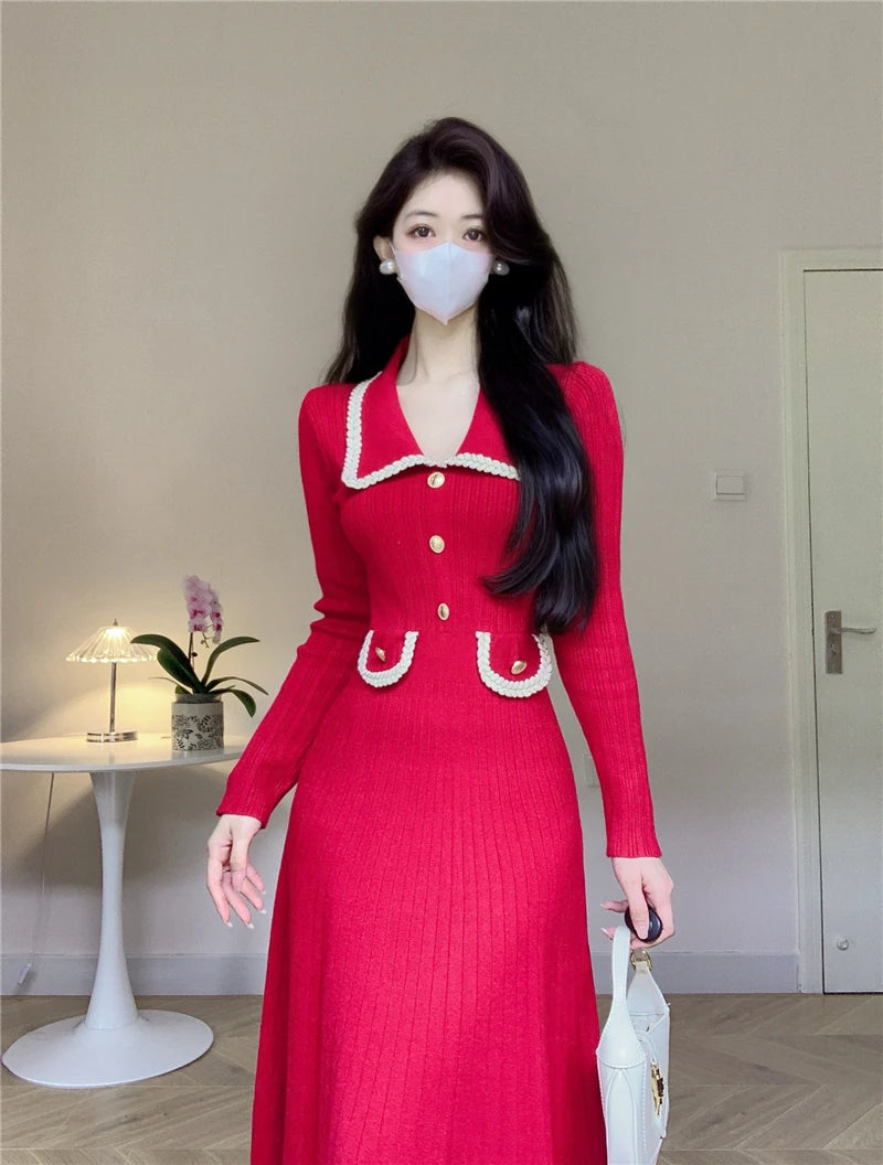Women French Casual Knitted Dress