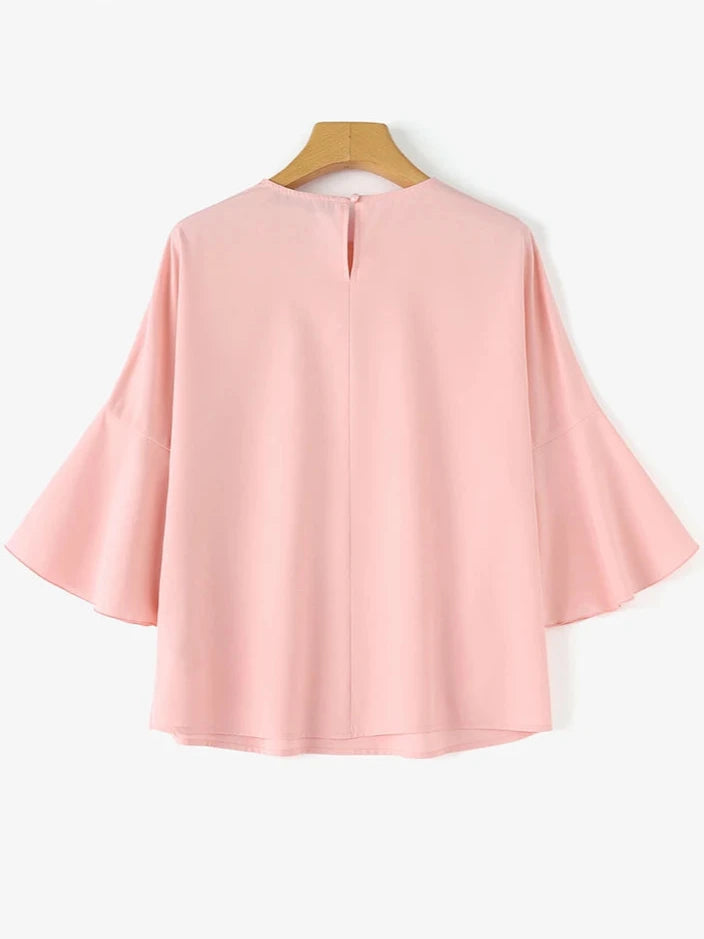 Women's Tops 3/4 Sleeve Round Neck Pearl Stitching Luxury Party Tunic