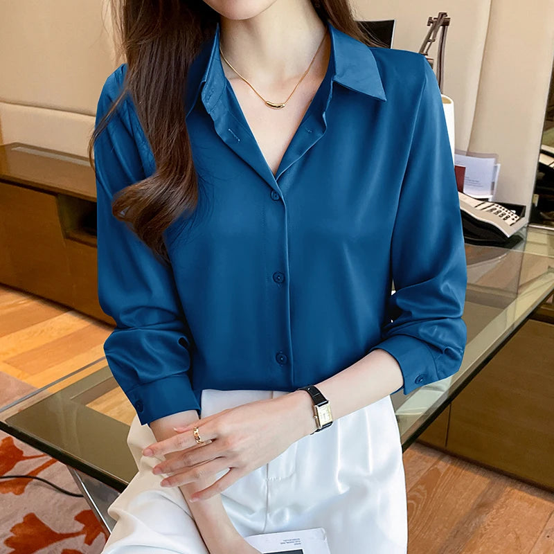 New Fashion Elegant Satin shirts solid color