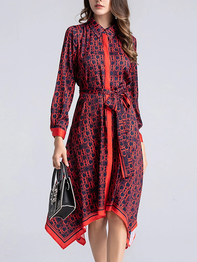 Red Evening Empire Long Sleeve Party Elegant Dresses for Female