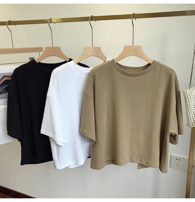 Sexy Backless Short O-Neck Casual Solid Color T-Shirt Short Sleeve