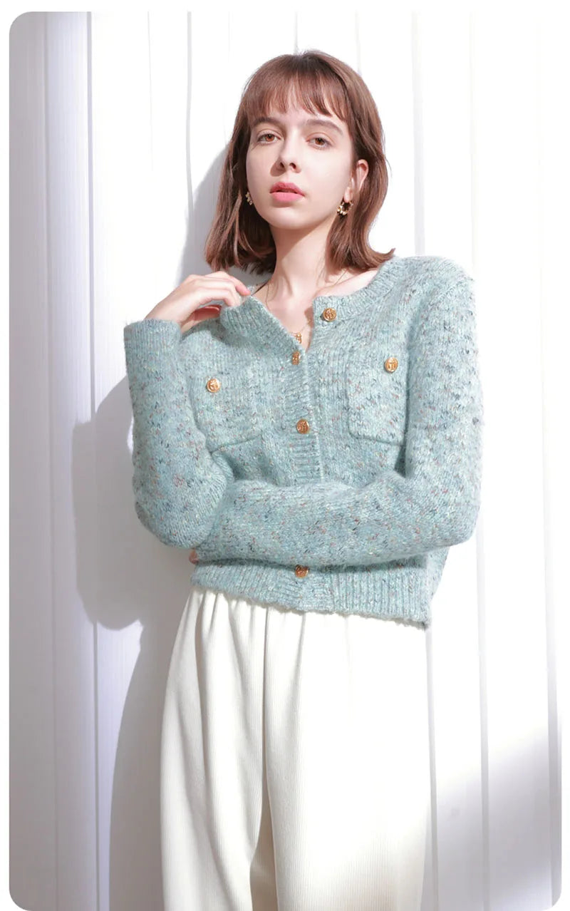 Women Sweet Cardigan Sweaters Vintage Long Sleeve O Neck Design