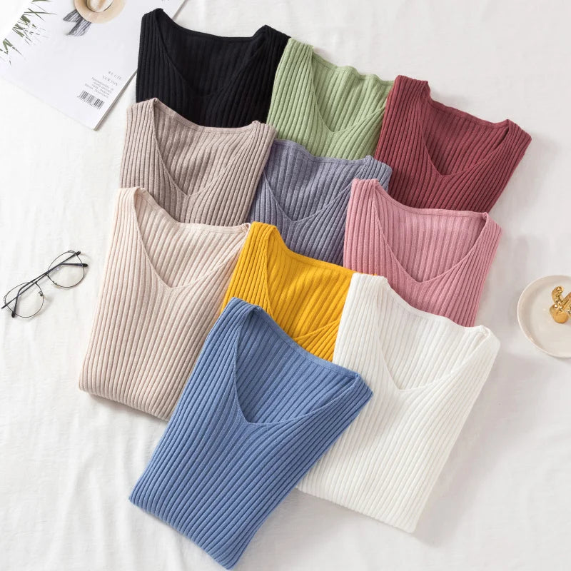 Sweaters V Neck Pullover Casual Long Sleeve