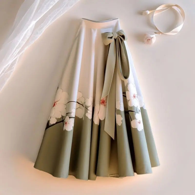 Skirt Printed Colored Horse Face Folded Loose Mid-Length Skirts