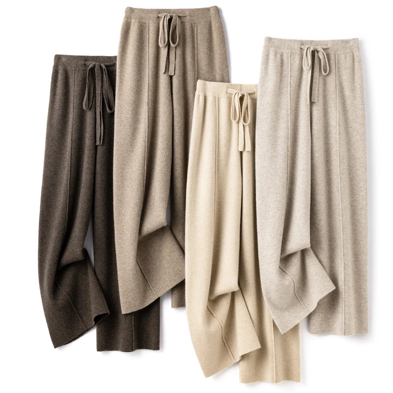 Autumn/Winter New 100% Pure Wool Cashmere Wide Leg Women's Pants
