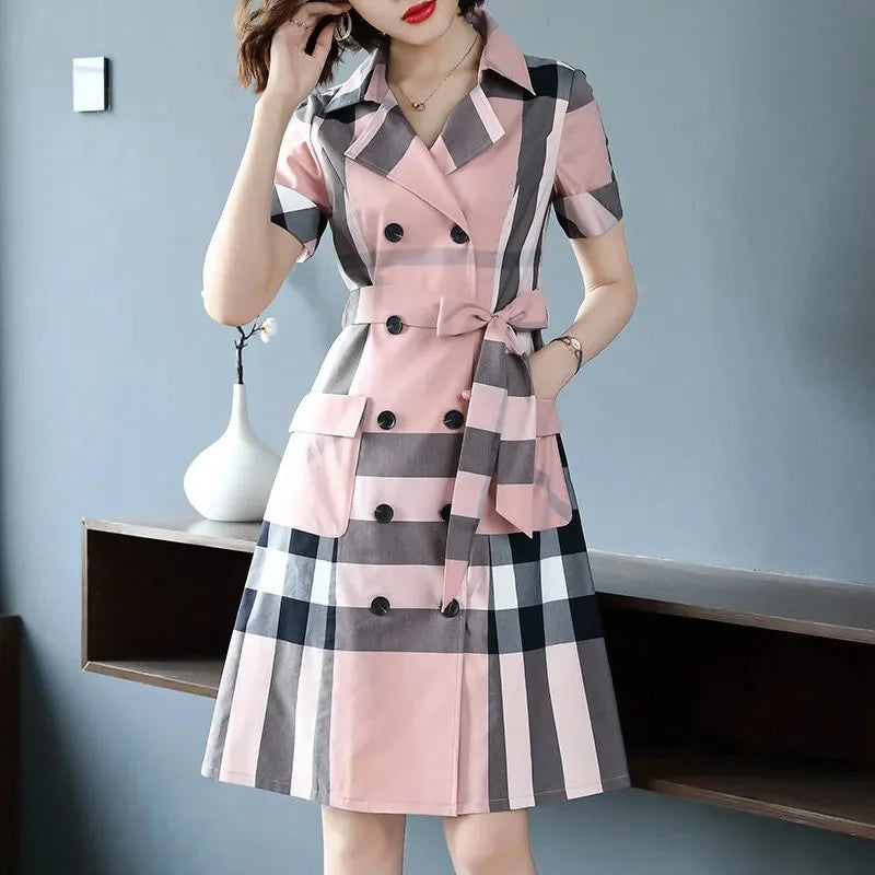 Women's Fashion Patchwork Plaid Shirt Skirt