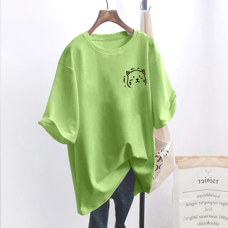 Women's T-shirt Cat Graphic O Neck Short Sleeve Plus Size