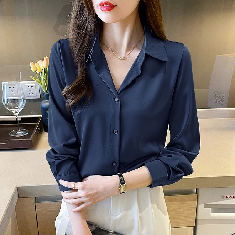 New Fashion Elegant Satin shirts solid color