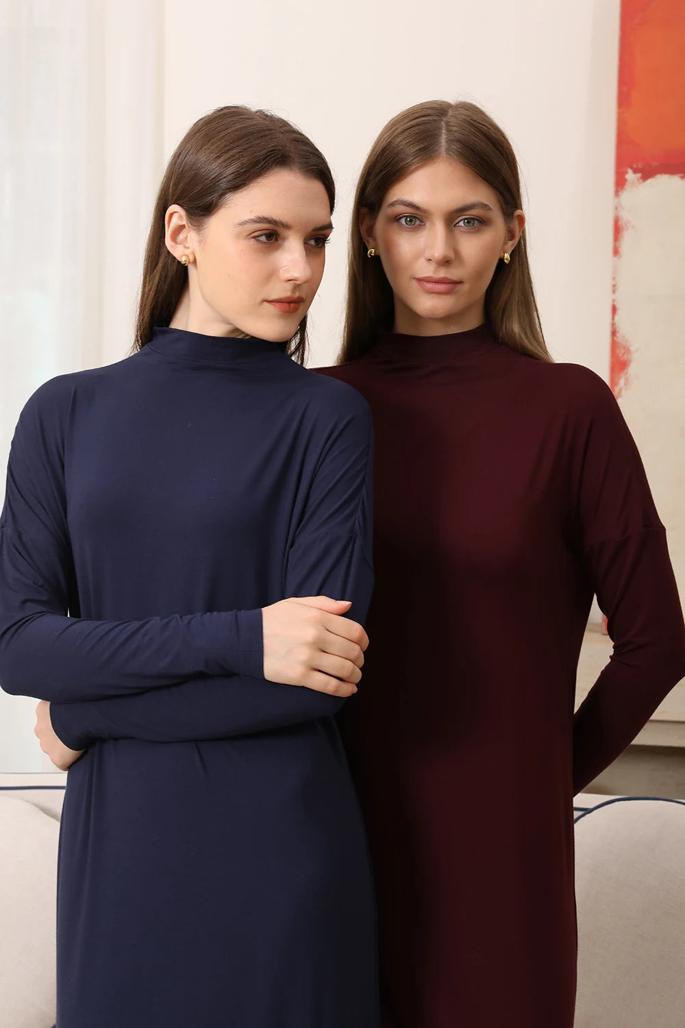 Women Autumn Modal Maxi Dress Batwing Sleeve Soft and Elegant