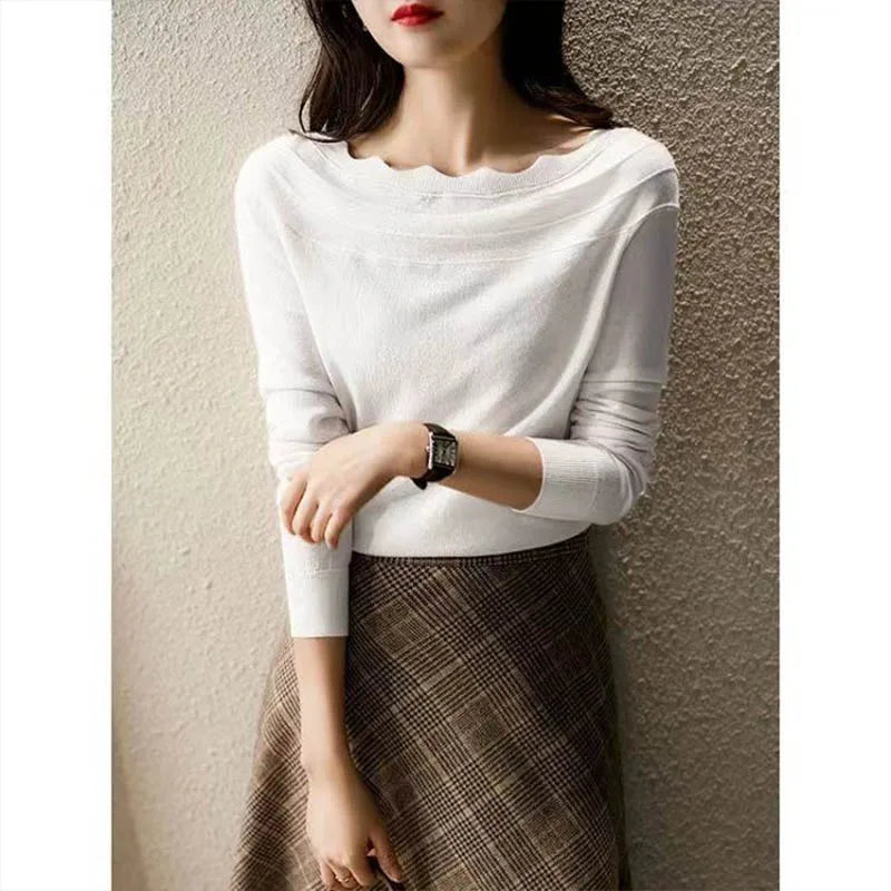 Autumn Fashion Sexy Slash Neck Pullovers Long Sleeve Sweaters