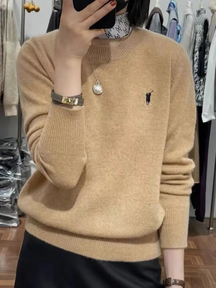 Autumn wear Cashmere Embroidered Pullover O-neck Soft and Comfortable