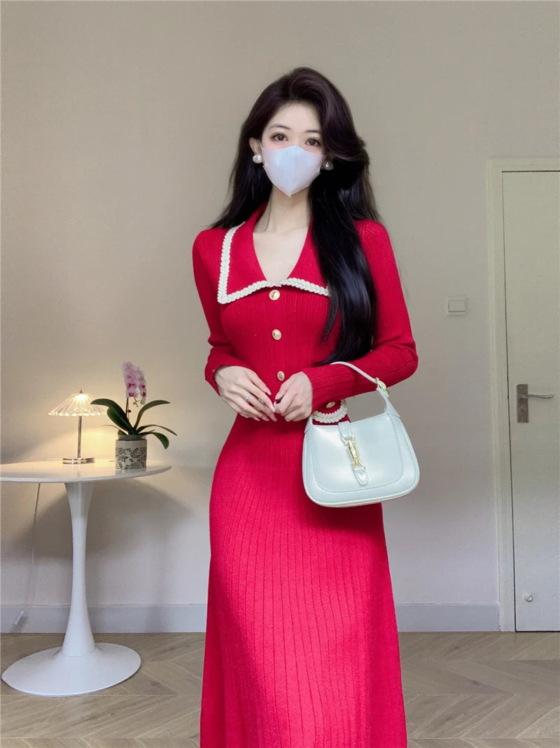 Women French Casual Knitted Dress