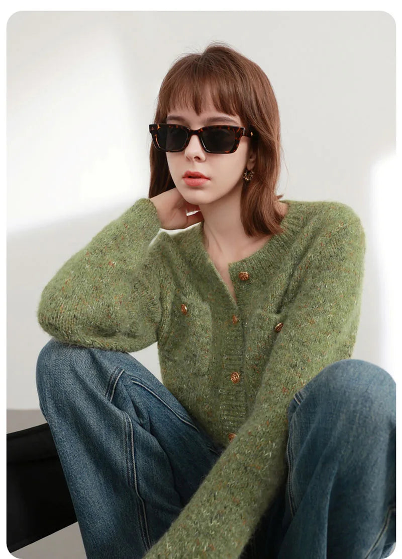 Women Sweet Cardigan Sweaters Vintage Long Sleeve O Neck Design