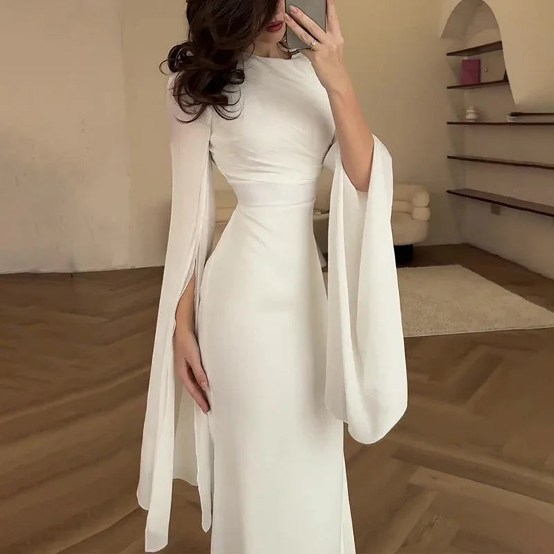 Women's Spring Dress Sexy O Neck Slim Batwing Sleeve