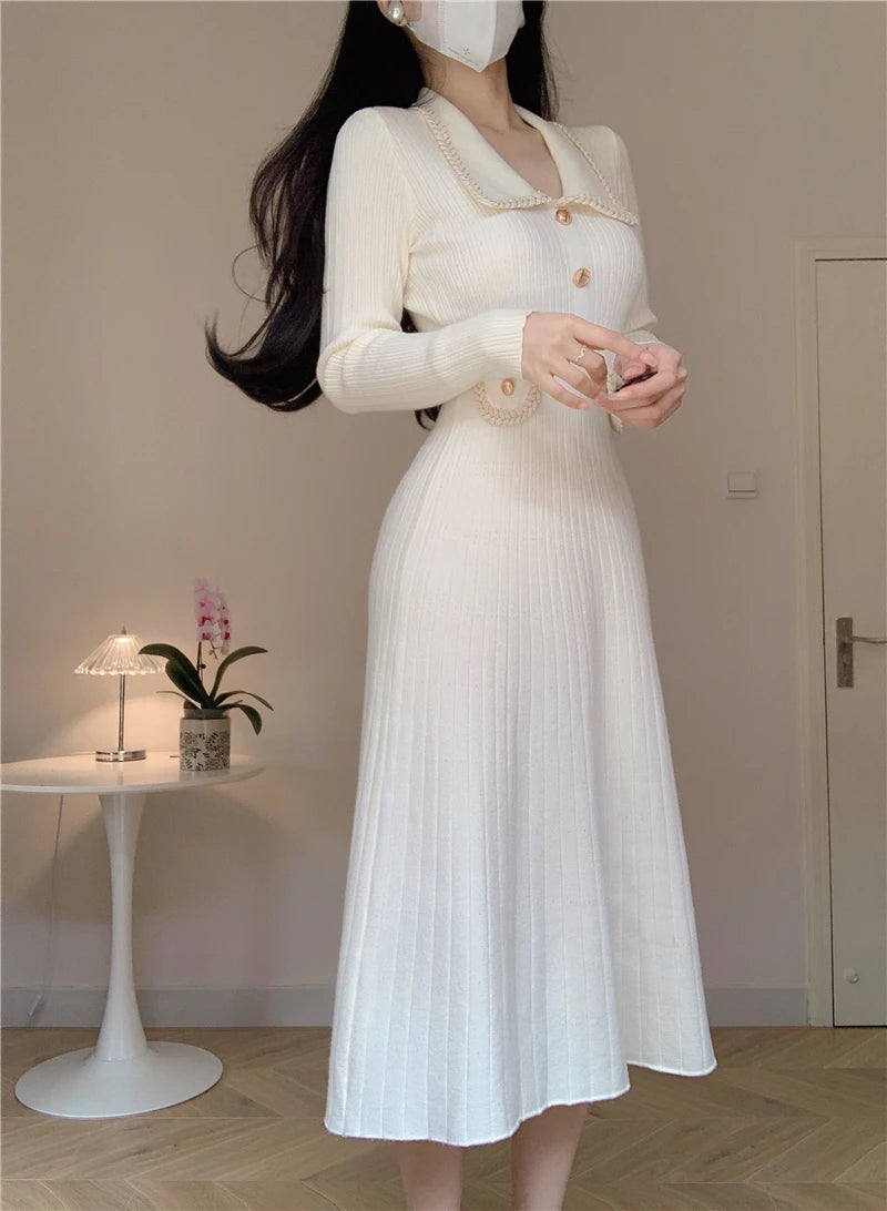 Women French Casual Knitted Dress