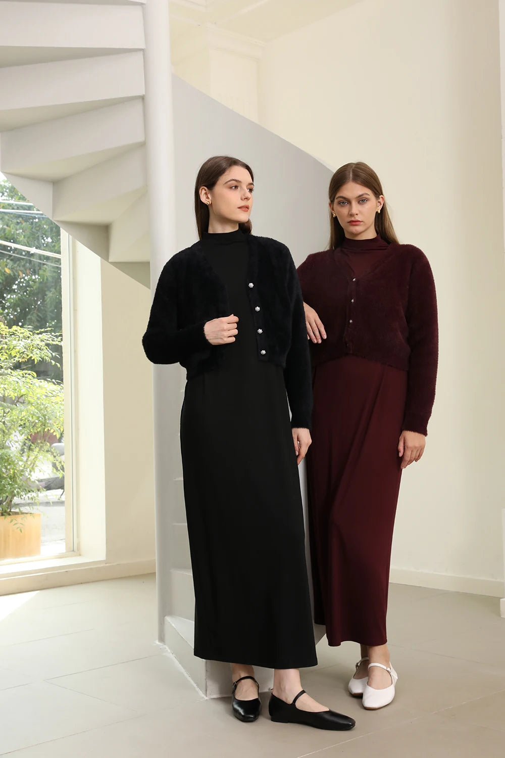 Women Autumn Modal Maxi Dress Batwing Sleeve Soft and Elegant
