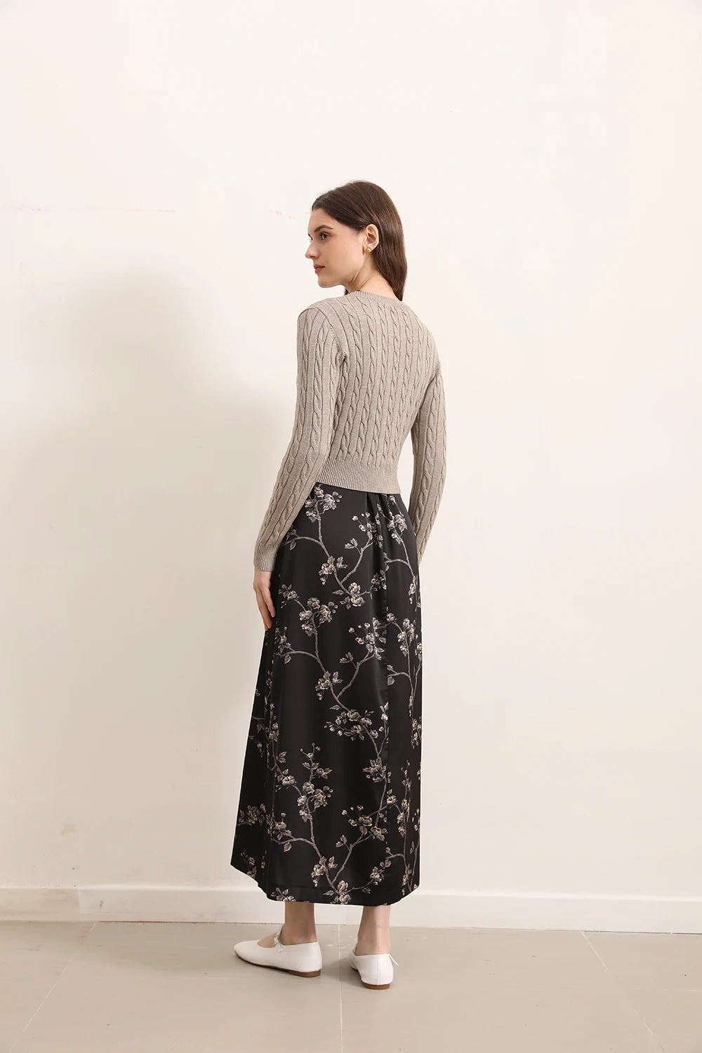 Women Autumn New Floral Printing Satin Dress