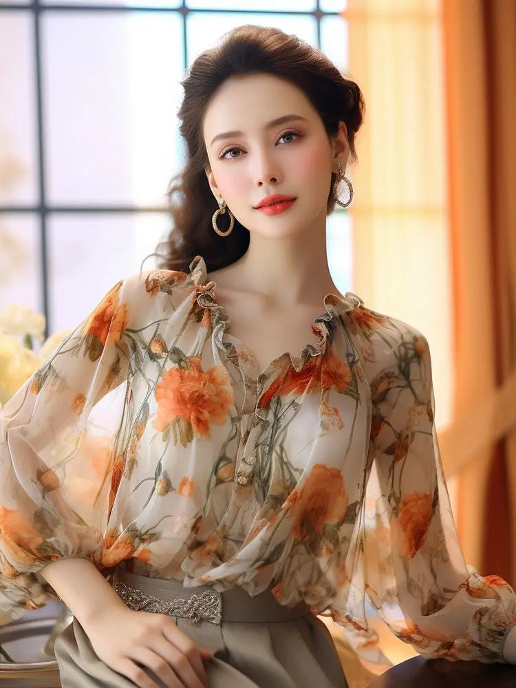 Floral V-neck T-Shirts Tops