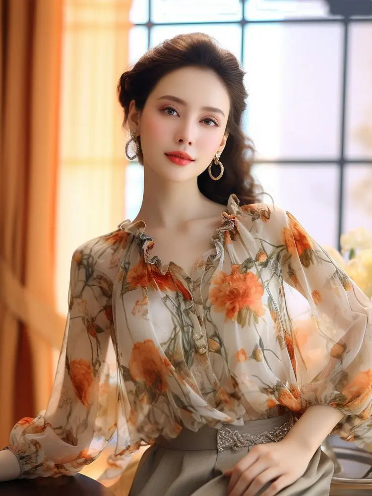 Floral V-neck T-Shirts Tops