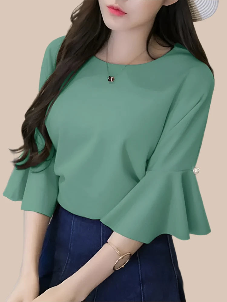 Women's Tops 3/4 Sleeve Round Neck Pearl Stitching Luxury Party Tunic