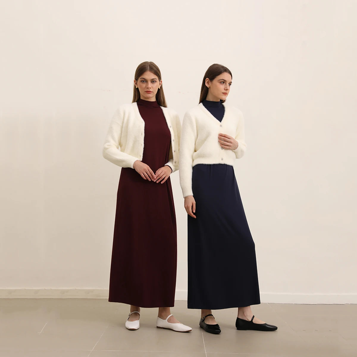 Women Autumn Modal Maxi Dress Batwing Sleeve Soft and Elegant