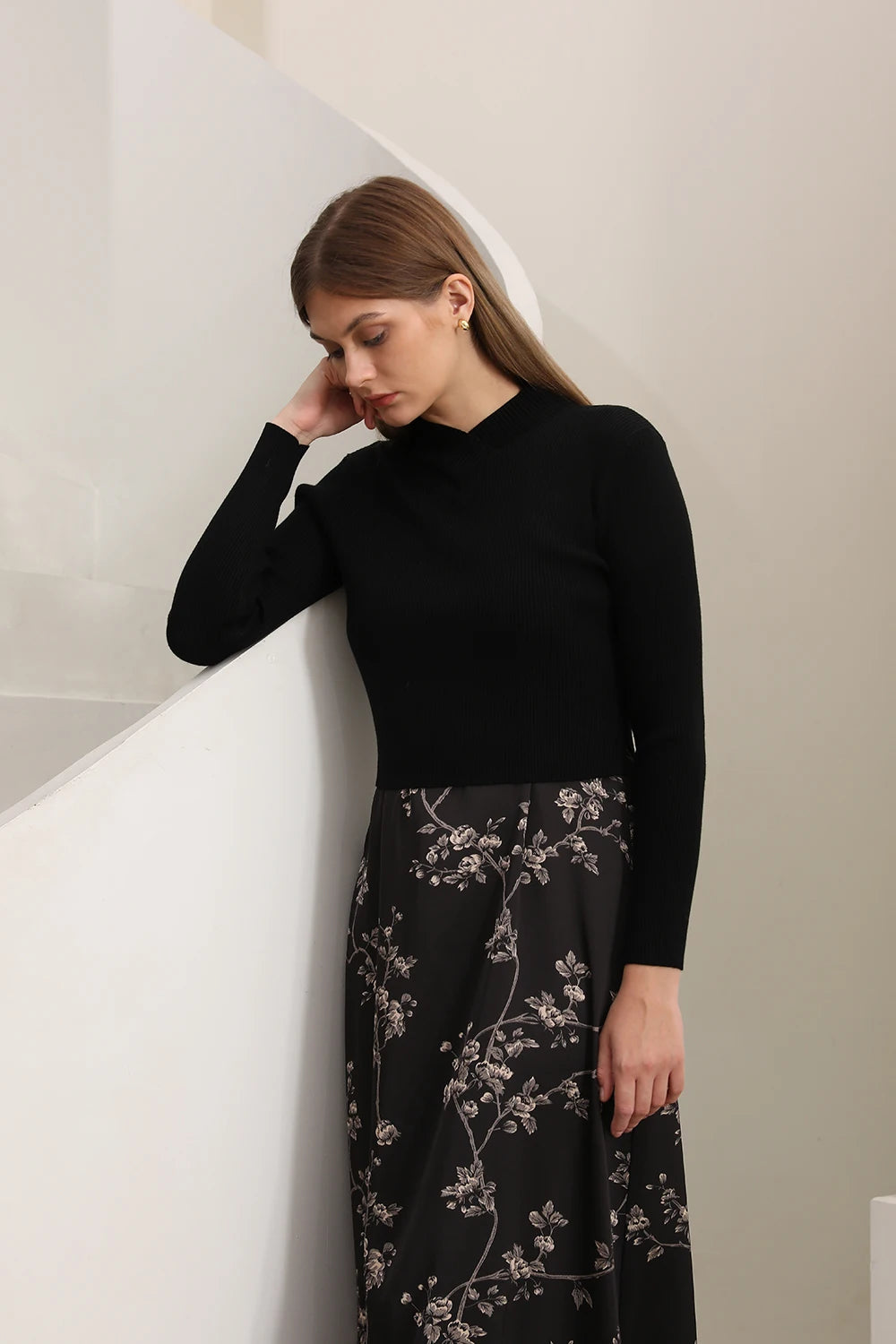 Women Autumn New Floral Printing Satin Dress