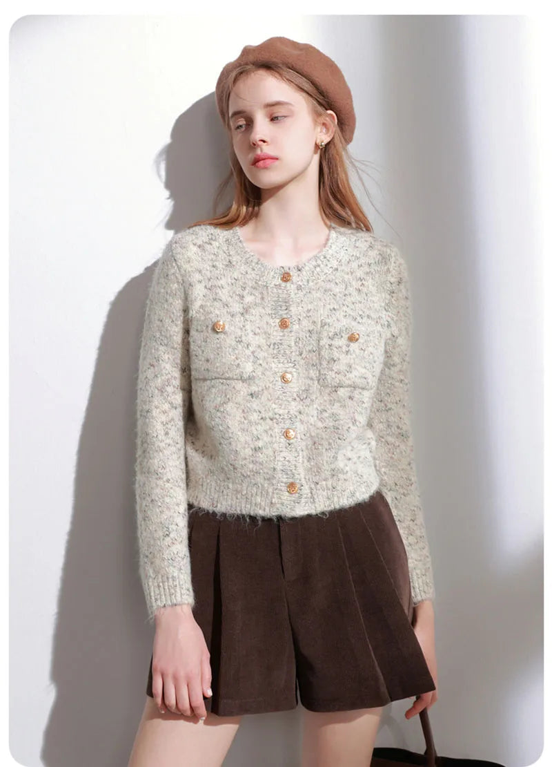Women Sweet Cardigan Sweaters Vintage Long Sleeve O Neck Design