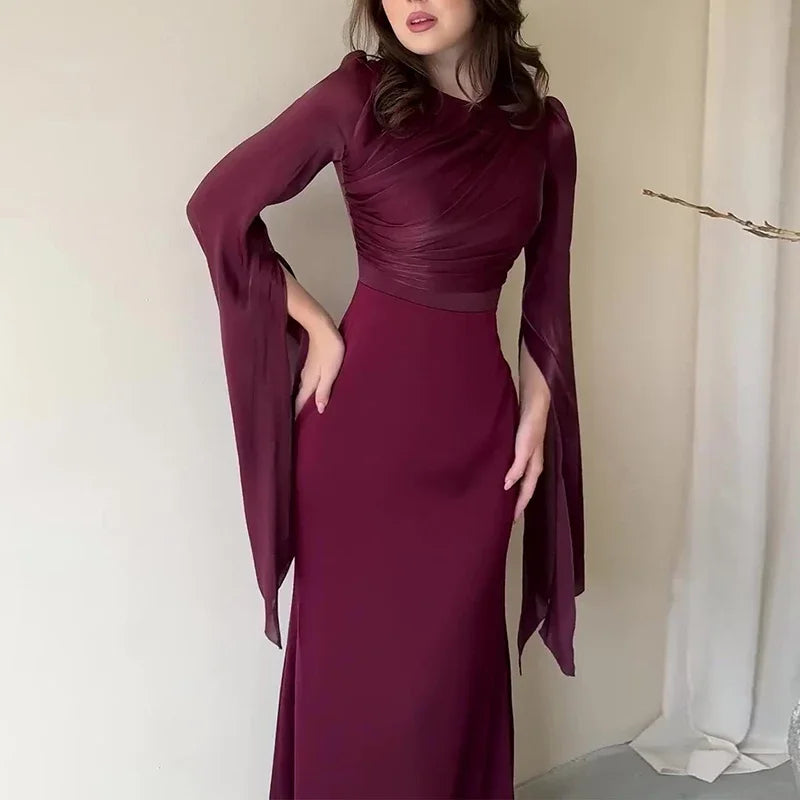 Women's Spring Dress Sexy O Neck Slim Batwing Sleeve