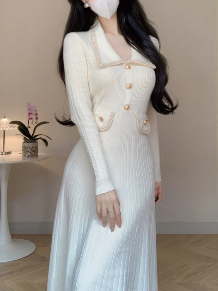 Women French Casual Knitted Dress