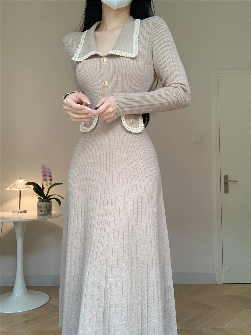 Women French Casual Knitted Dress