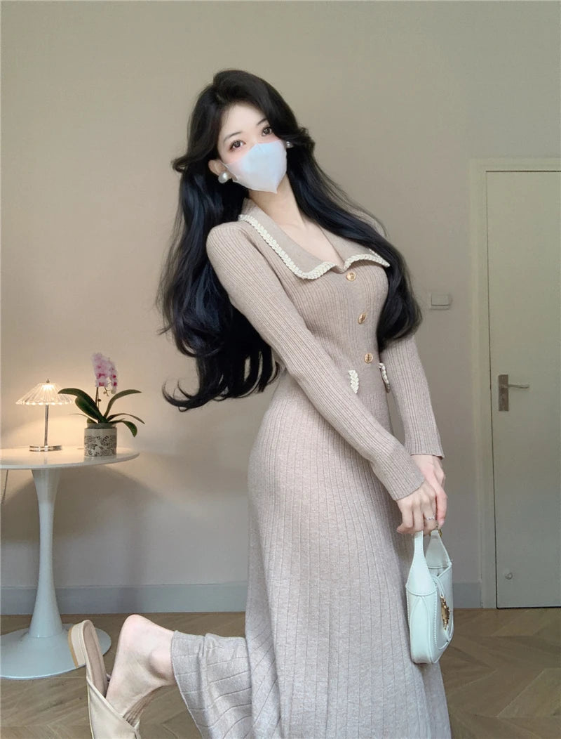 Women French Casual Knitted Dress