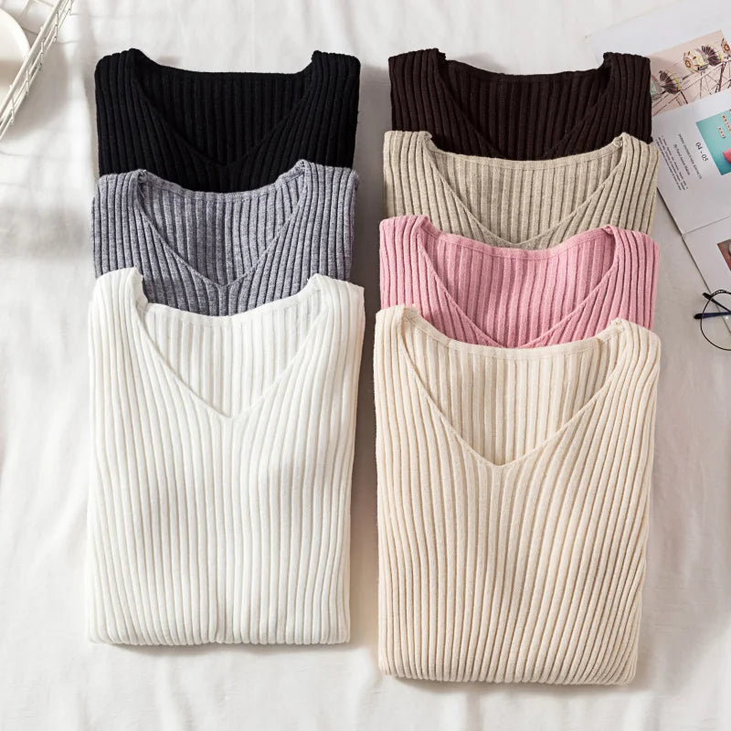 Sweaters V Neck Pullover Casual Long Sleeve