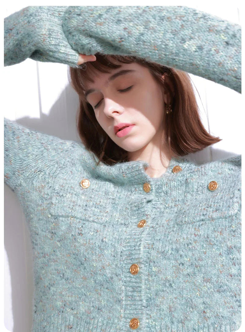 Women Sweet Cardigan Sweaters Vintage Long Sleeve O Neck Design
