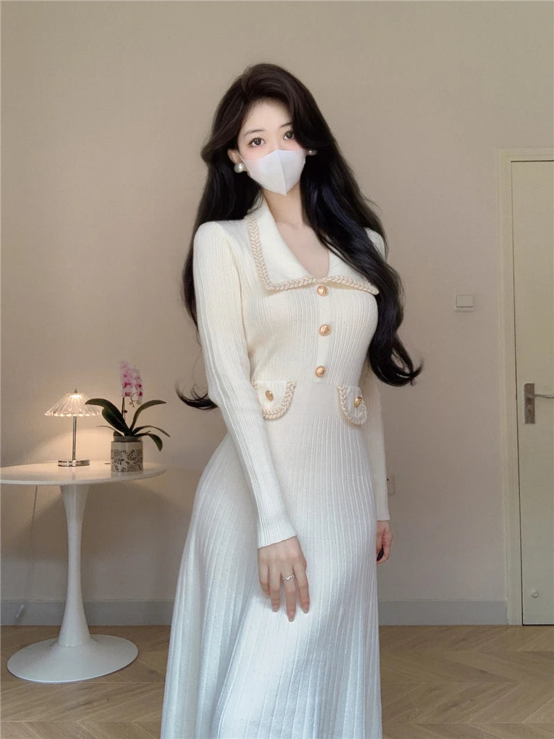 Women French Casual Knitted Dress