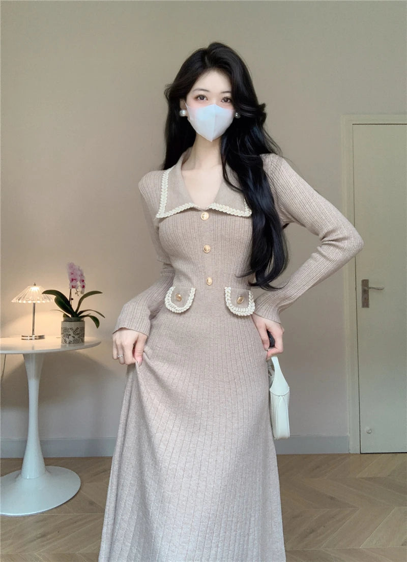 Women French Casual Knitted Dress