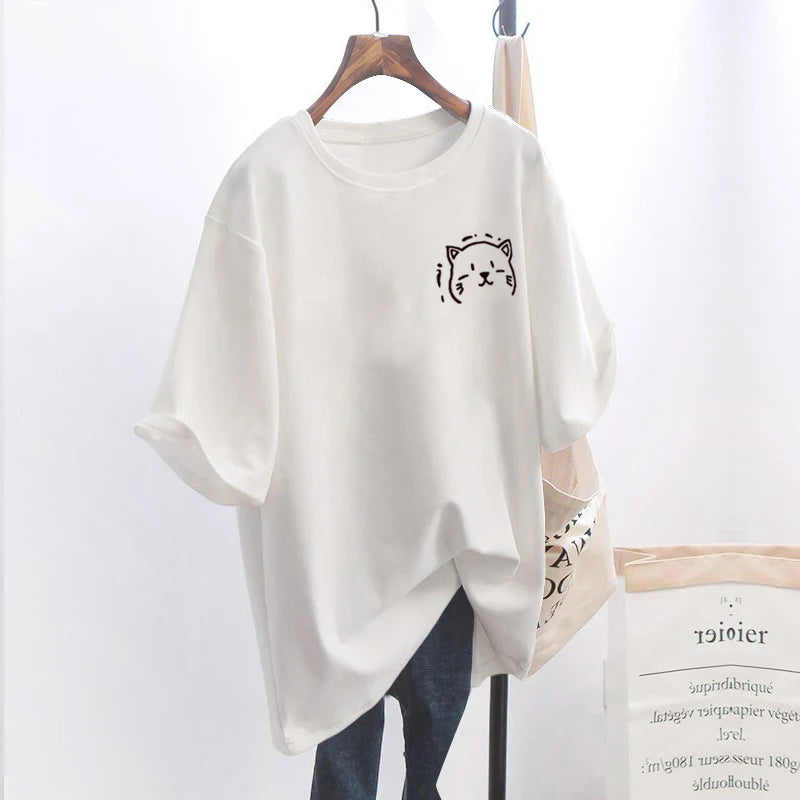 Women's T-shirt Cat Graphic O Neck Short Sleeve Plus Size