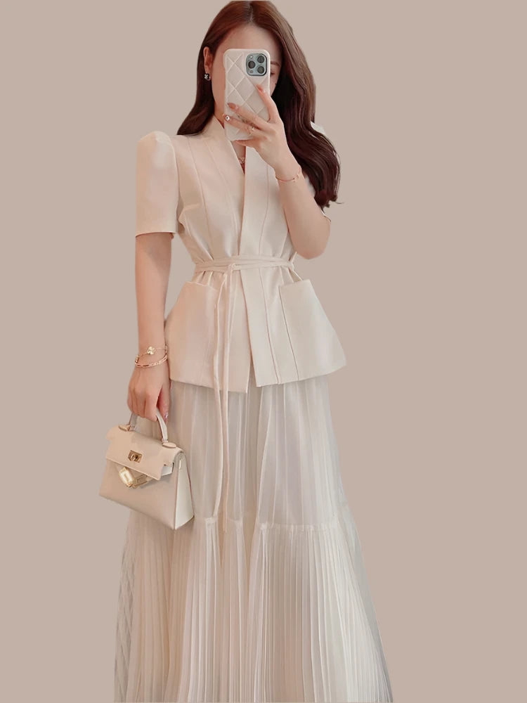 Queen Elegant 2 Piece Dress Short Sleeve