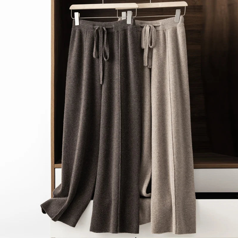 Autumn/Winter New 100% Pure Wool Cashmere Wide Leg Women's Pants