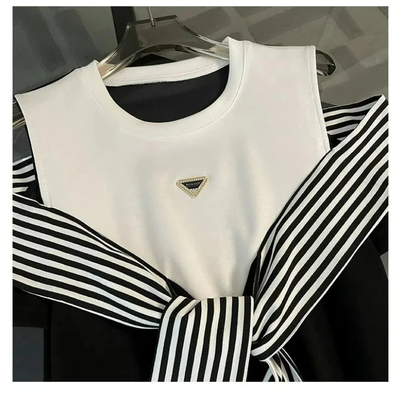 French Style Two Off Shoulder Round Neck T-shirt Dress