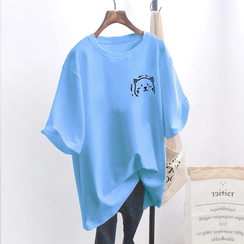 Women's T-shirt Cat Graphic O Neck Short Sleeve Plus Size