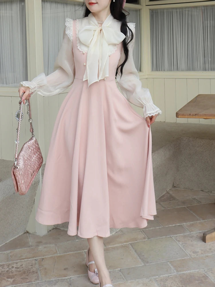 Women's Autumn Lace Vintage Fairy One-Piece Dress
