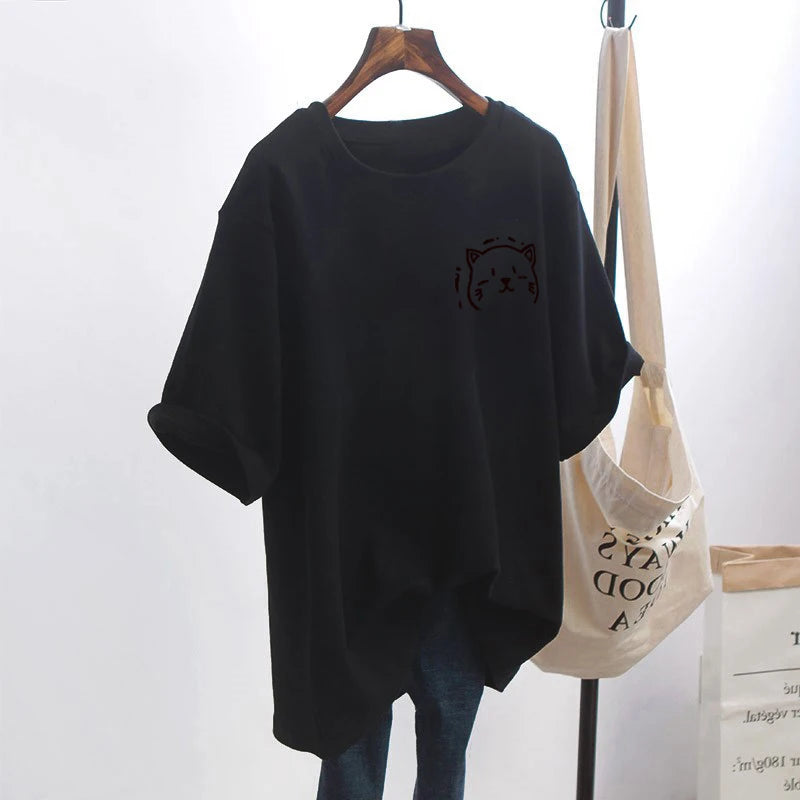Women's T-shirt Cat Graphic O Neck Short Sleeve Plus Size