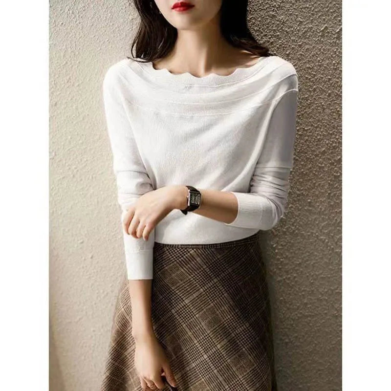 Autumn Fashion Sexy Slash Neck Pullovers Long Sleeve Sweaters