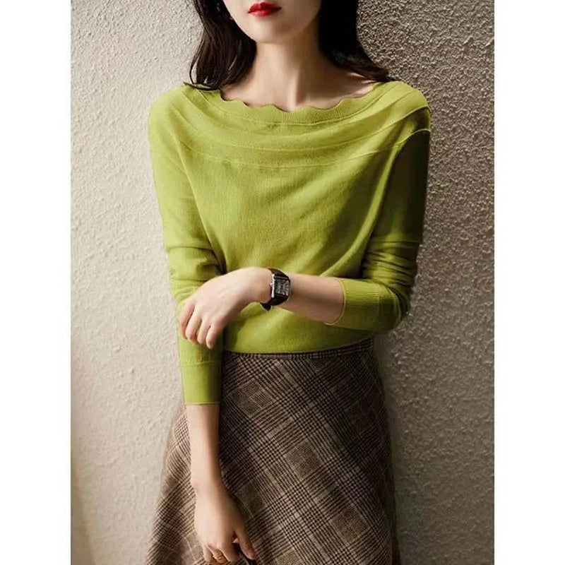 Autumn Fashion Sexy Slash Neck Pullovers Long Sleeve Sweaters