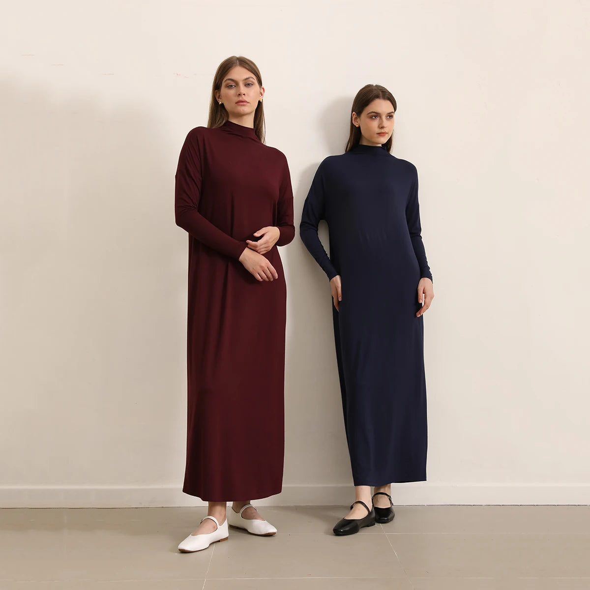 Women Autumn Modal Maxi Dress Batwing Sleeve Soft and Elegant