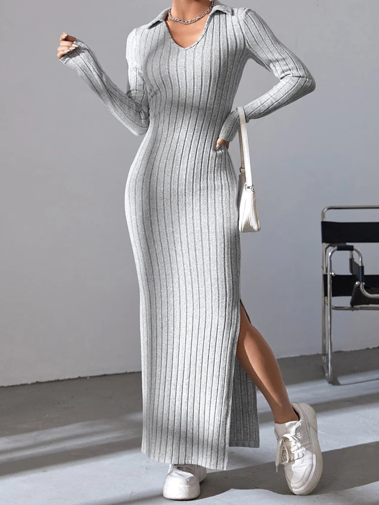 Women's sexy knit V-neck full sleeve elastic body sweater